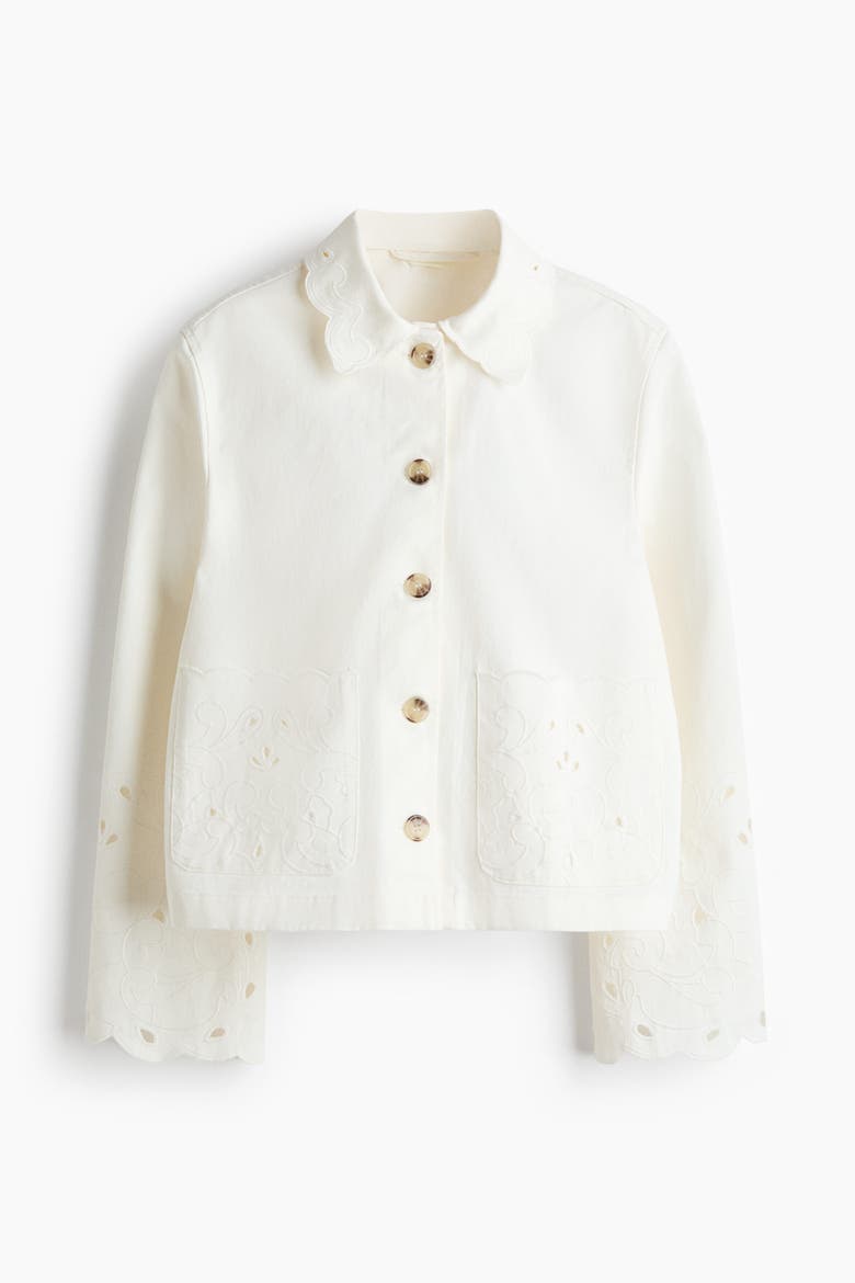 Broderie Anglaise Twill Jacket, Alternate, color, Cream