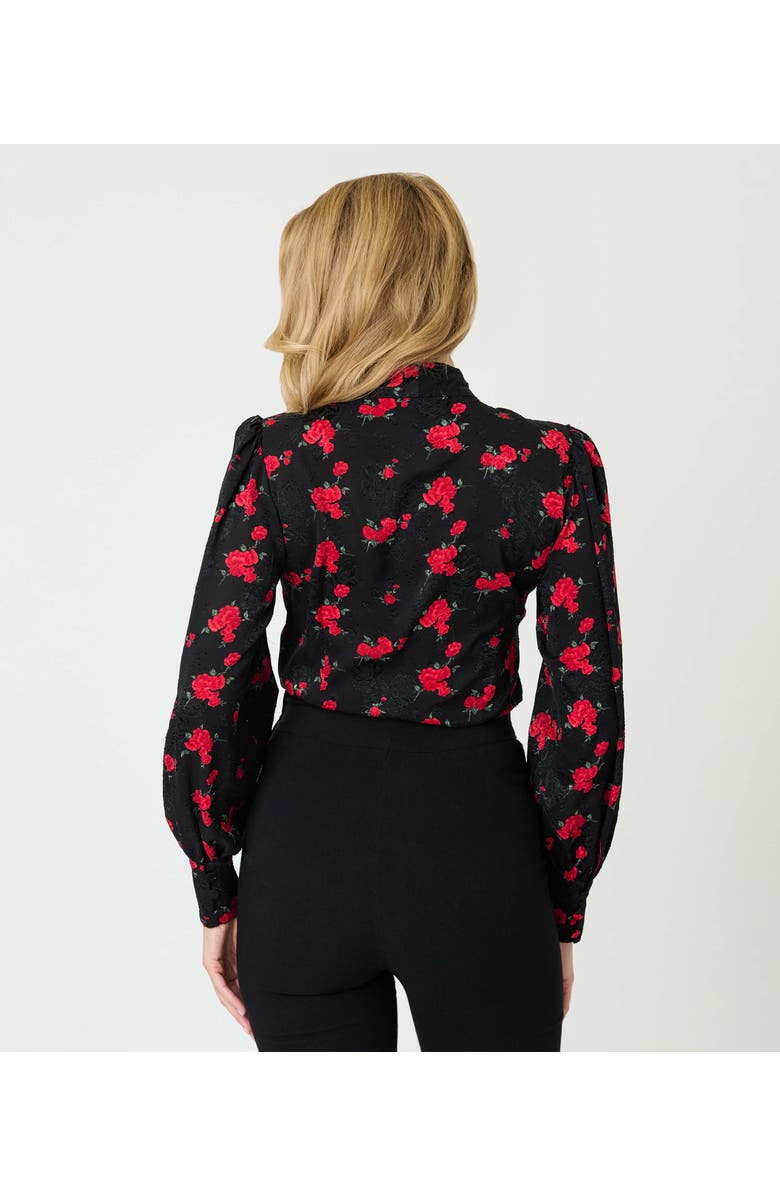 Unique Vintage Long Sleeve Neck Tie Gwen Blouse, Alternate, color, Black & Red Rose Print