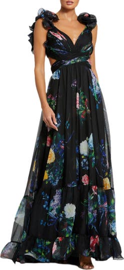 Mac Duggal Ruffle Tiered Floral Cut-Out Chiffon Gown | Nordstrom