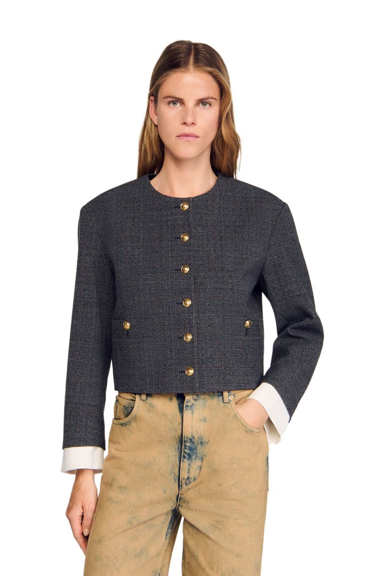 Rhinestone tailored jacket, Alternate, color, Grey / brown
