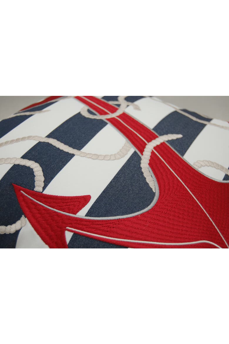 Blue Stripe Red Anchor Indoor/Outdoor Throw Pillow, Alternate, color, Blue