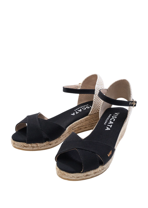 Viscata Salina Canvas Espadrille Sandal Wedges In Black