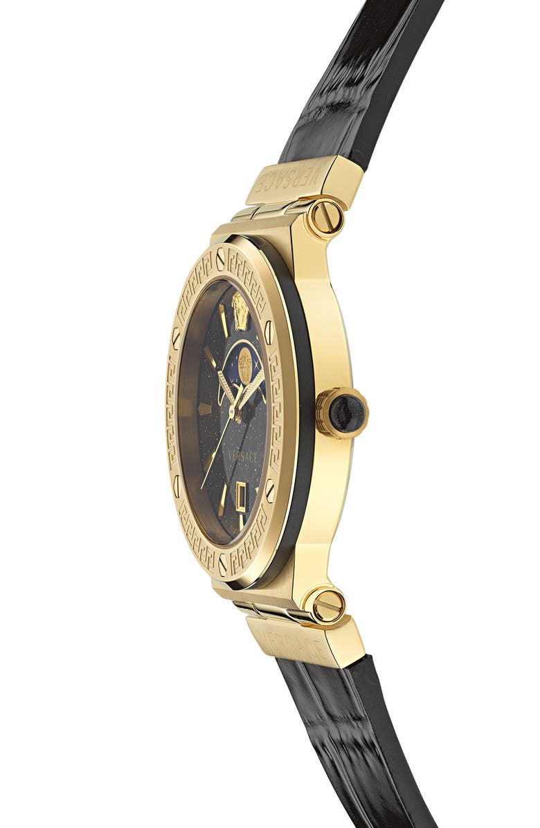 Versace Greca Logo Leather Strap Watch, 38mm, Alternate, color, 