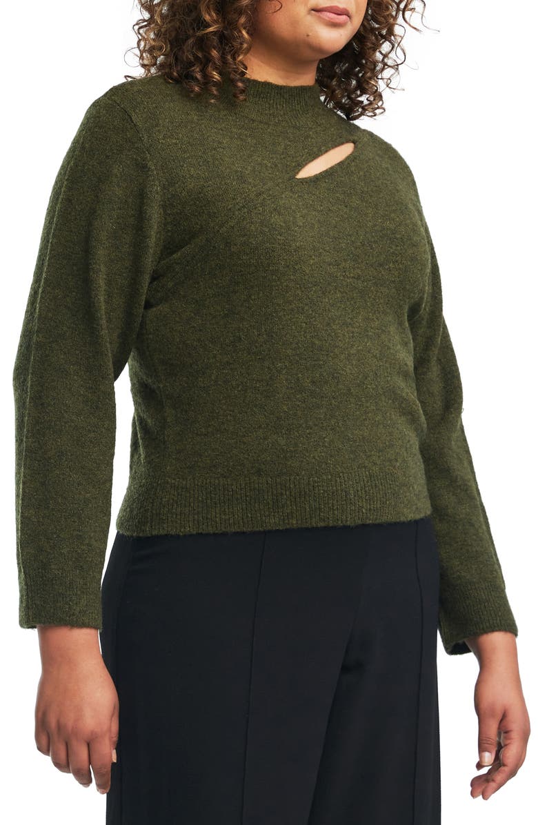 Estelle Cutout Mock Neck Sweater, Alternate, color, Olive