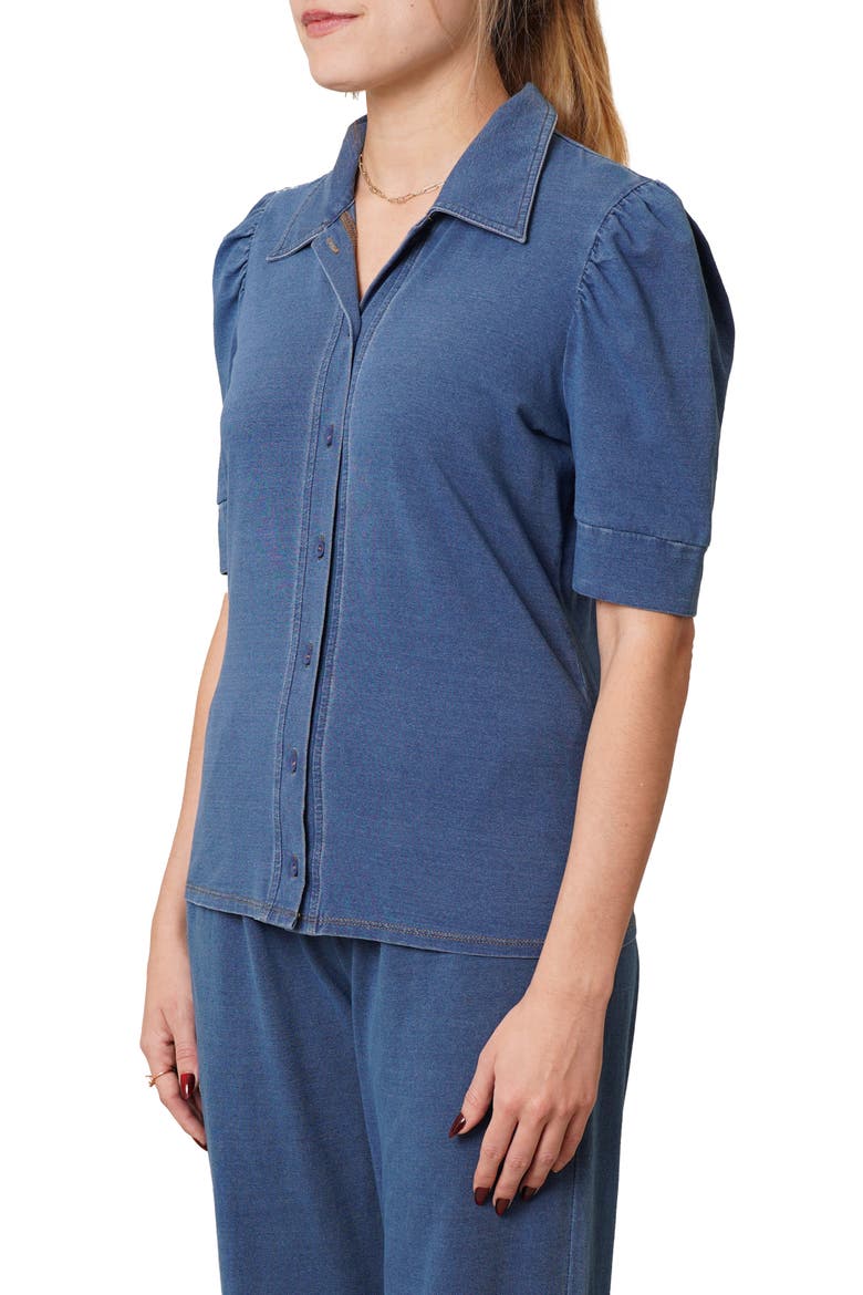 Puff Sleeve Button-Up Shirt, Alternate, color, MED WASH
