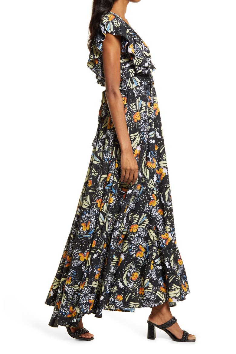 Butterfly Print Maxi Dress, Alternate, color, MULTI
