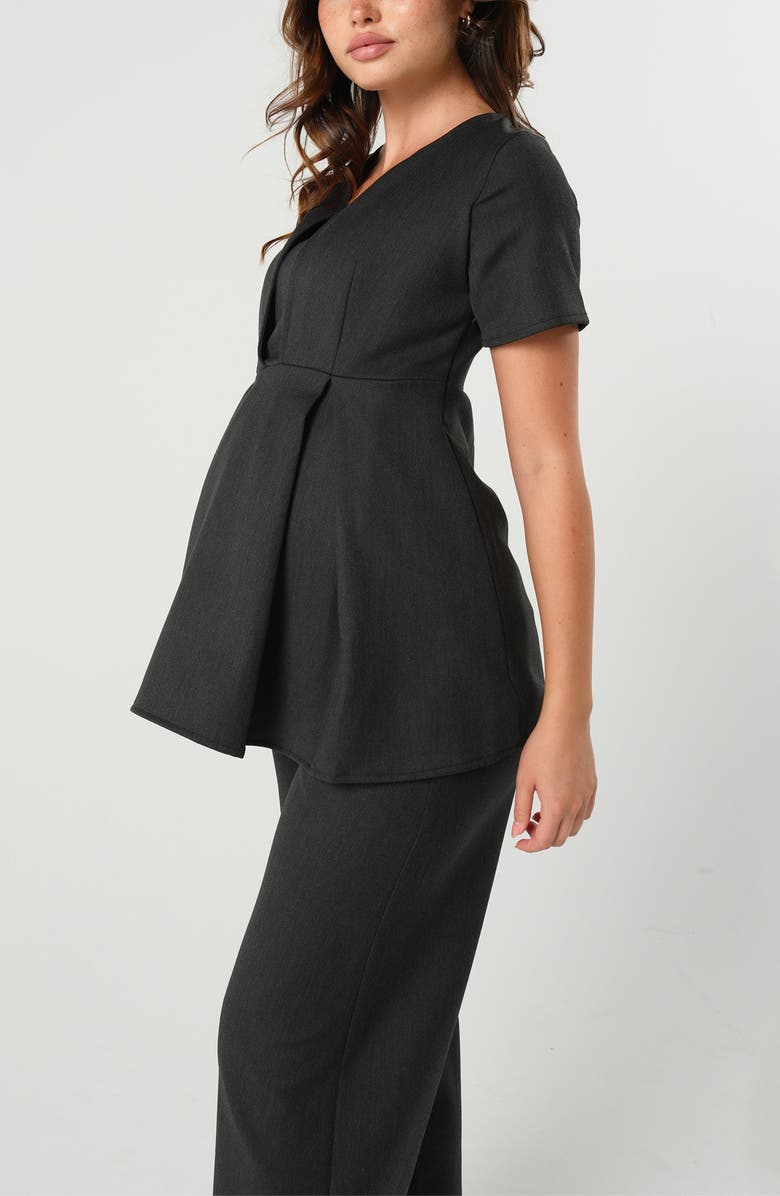 Marion Petite Women's Short Sleeve Empire Waist Maternity & Nursing Suit Top in Italian Stretch Fabric, Alternate, color, Charcoal Grey