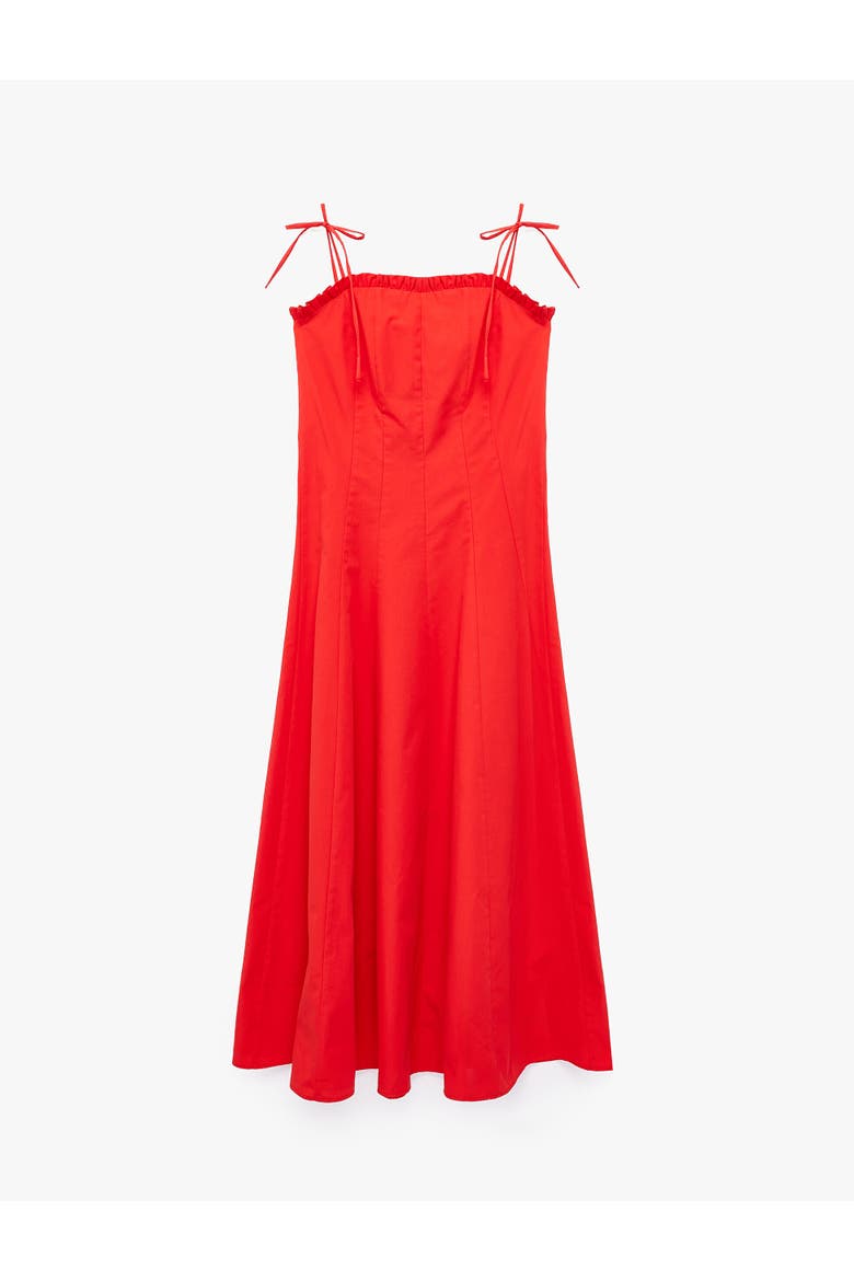 Cotton Slim Fit Ruffle Detail Strapy Midi Dress, Alternate, color, RED