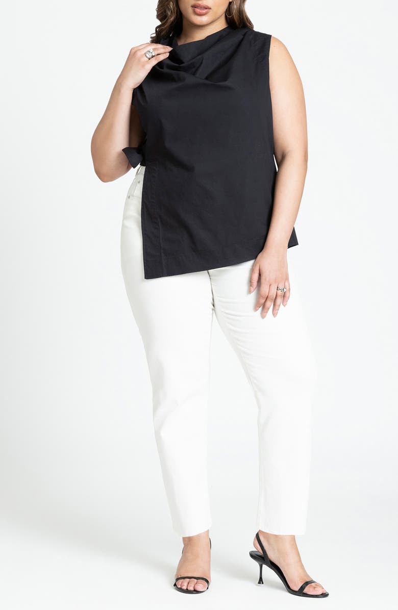 ELOQUII Cowl Neck Side Tie Cotton Top, Alternate, color, 