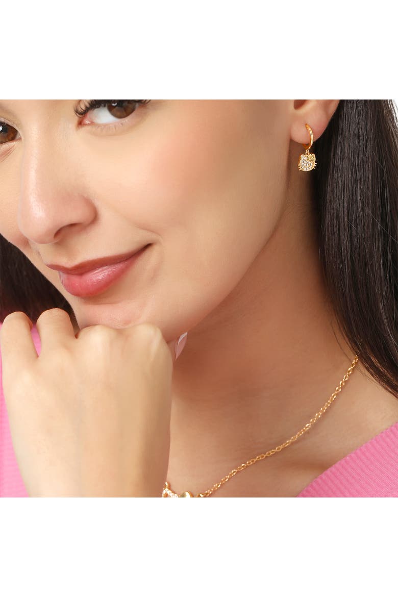 Earring Set, 2-Pair, Gold-Tone Studs & Pavé Dangle Hoops, Alternate, color, Gold Tone