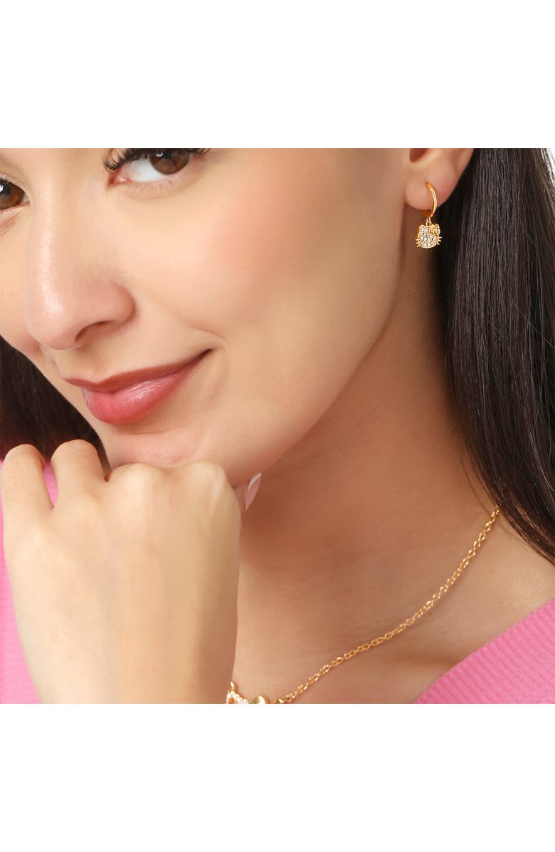 Hello Kitty Earring Set, 2-Pair, Gold-Tone Studs & Pavé Dangle Hoops, Alternate, color, Gold Tone