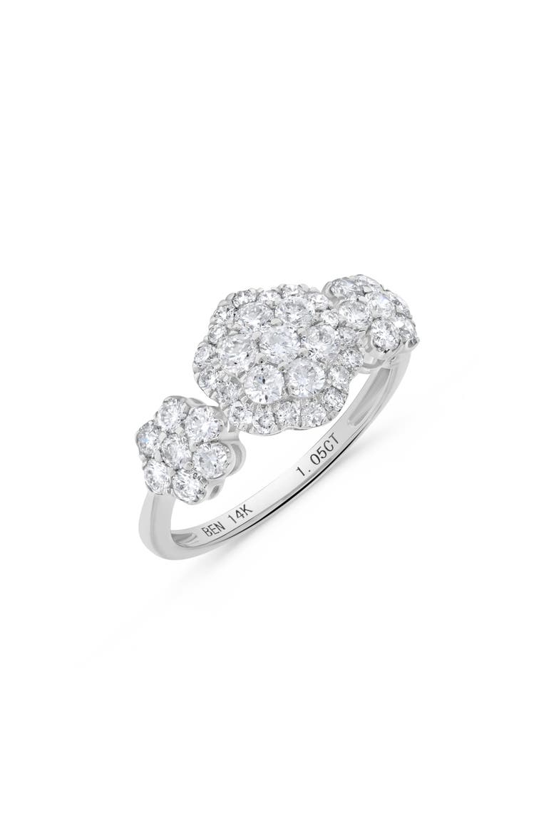 Triple Floral Round Diamond Cluster Ring in 14K White Gold, Alternate, color, 14K White Gold