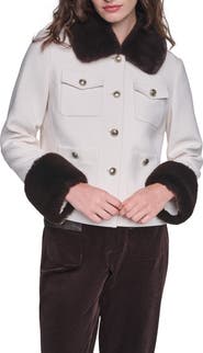 KARL LAGERFELD PARIS Faux Fur Trim Short Jacket