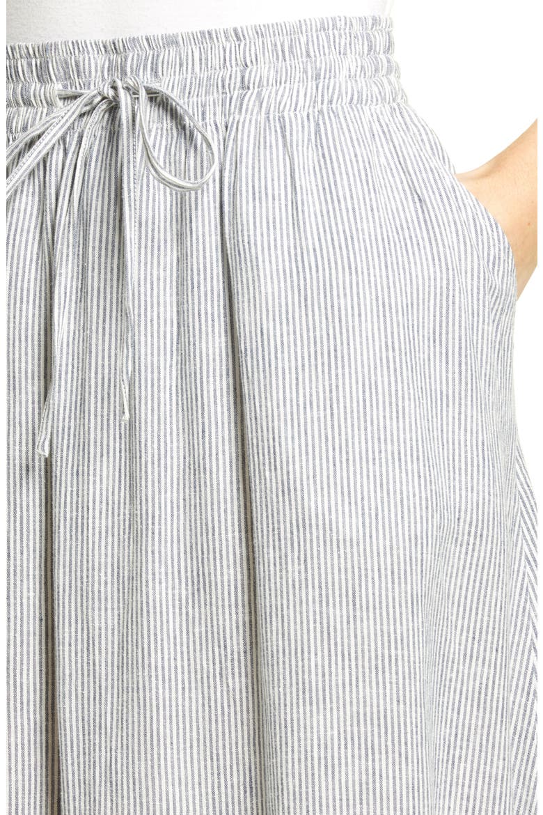 Tie Waist Linen Blend Midi Skirt, Alternate, color, BLUE VINTAGE LEAH STRIPE