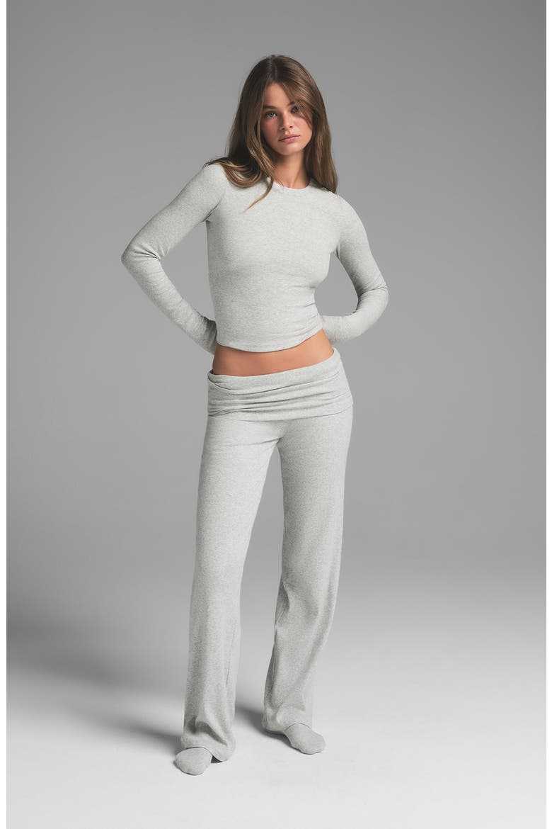 Stretch Cotton Rib Long Sleeve T-Shirt, Alternate, color, LIGHT HEATHER GREY