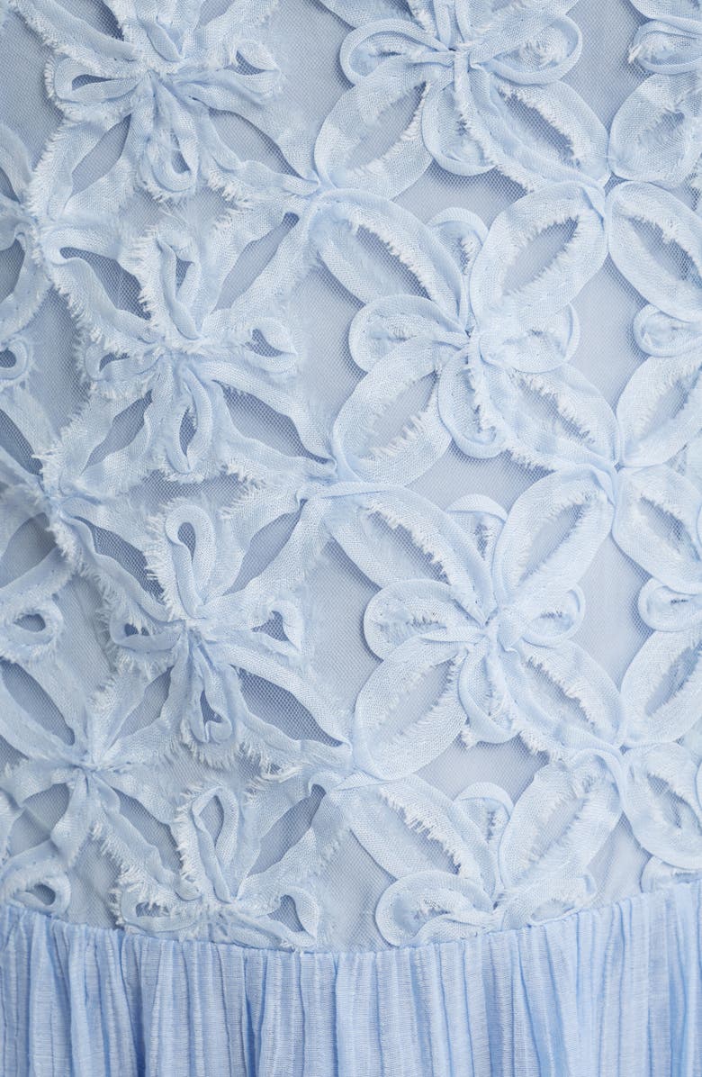 MOON RIVER Floral Appliqué Tie Shoulder Midi Dress, Alternate, color, Blue