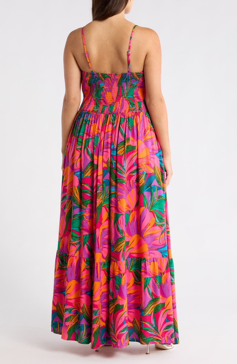 SUGARLIPS Beal Tropical Smocked Maxi Dress, Alternate, color, Green-Orange-Multi