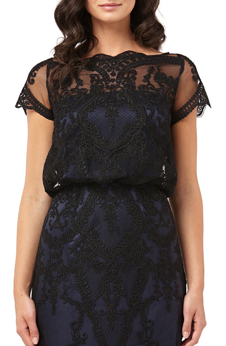 JS Collections Scallop Embroidered Blouson Evening Dress, Alternate, color,