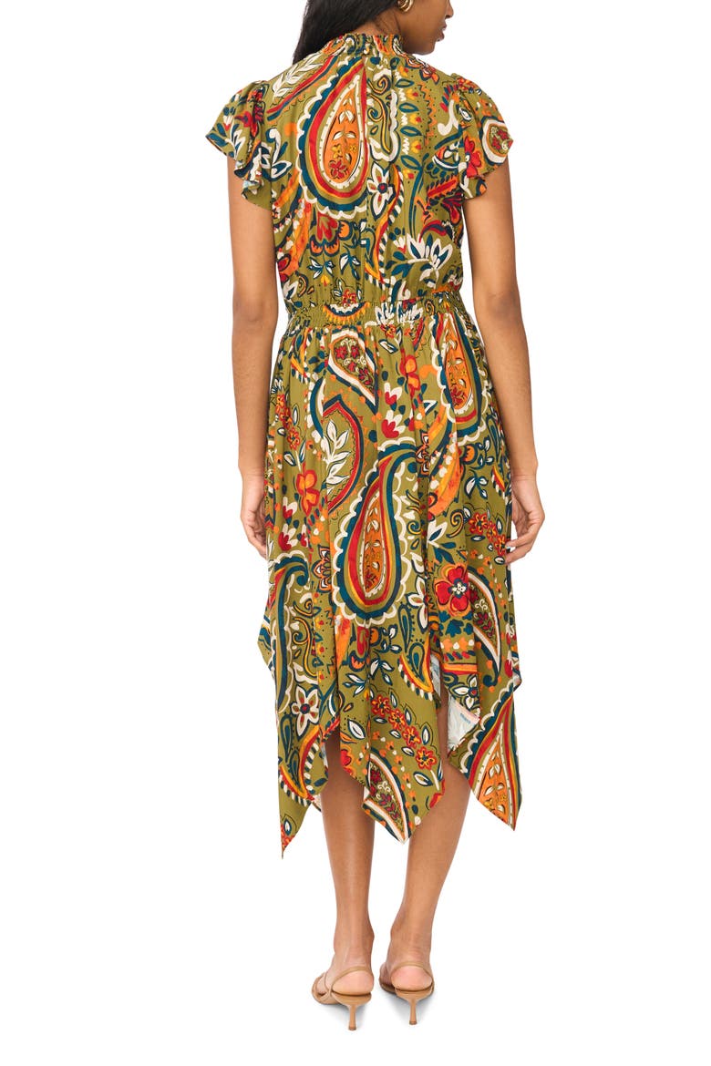 Smocked Neck Handkerchief Hem Midi Dress, Alternate, color, OLIVE MOSS