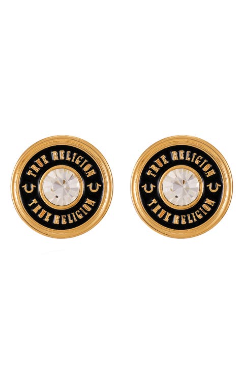 Enamel & Crystal Logo Stud Earrings