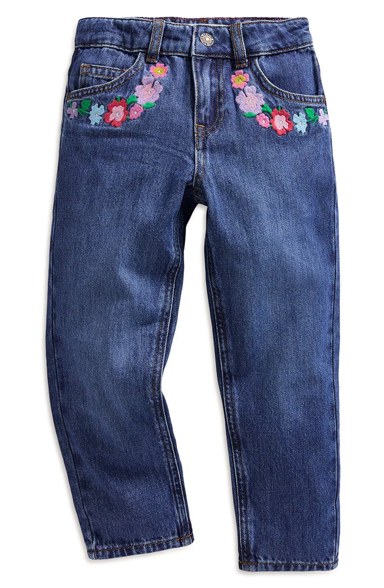 Mini Boden Kids' Floral Embroidered Denim Jeans, Main, color, 