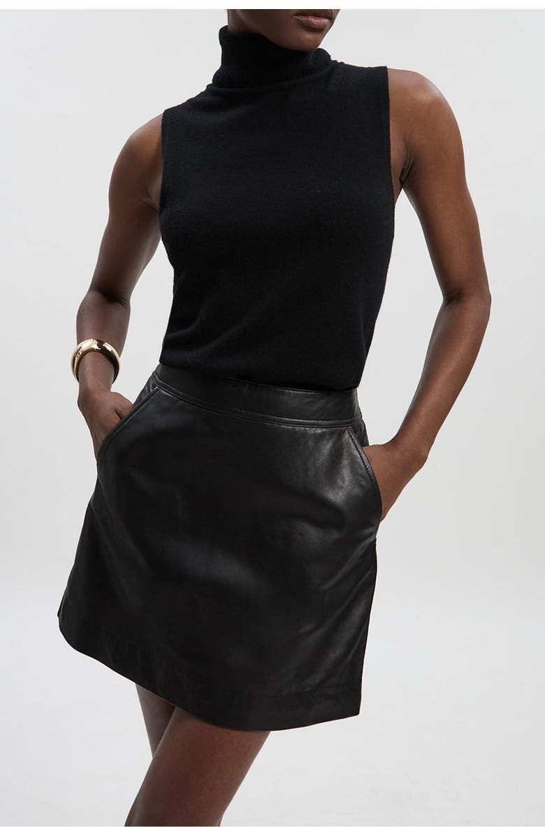 Karen Millen Leather Signature Mini Skirt, Alternate, color, Black