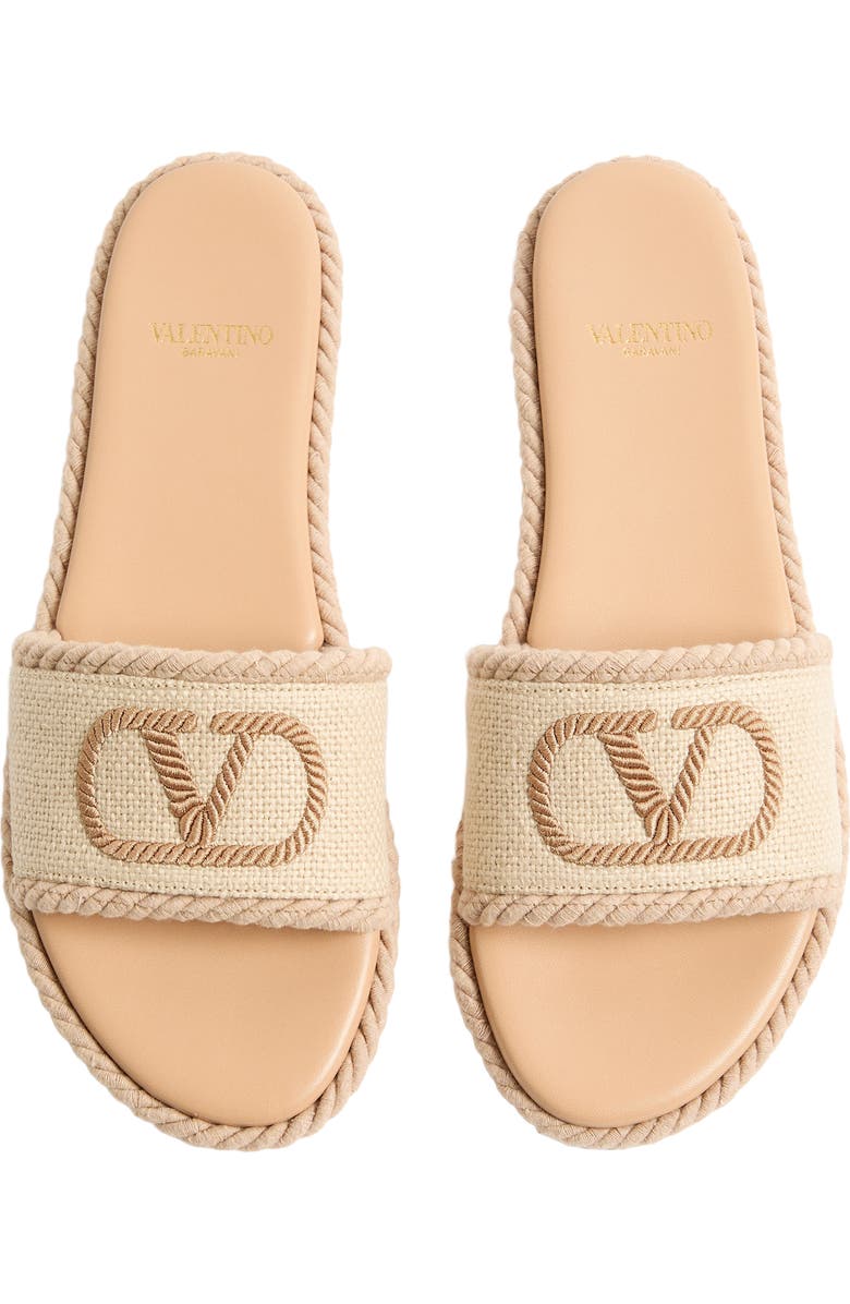 Valentino Garavani VLOGO Torchon Flat Espadrille Slide Sandal, Alternate, color, Beige