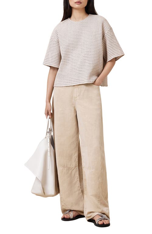 Allsaints Womens Sand Brown Jett Barrel-leg Linen-blend Trousers