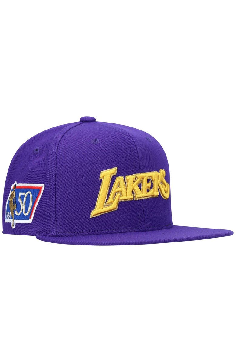 Mitchell & Ness Men's Mitchell & Ness Purple Los Angeles Lakers 50th Anniversary Snapback Hat, Main, color, 