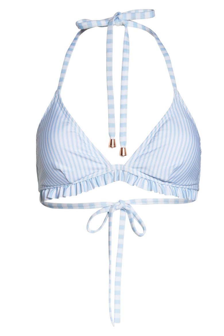 Stripe Ruffle Trim Bikini Top, Alternate, color, PALE BLUE