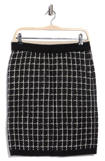 Ellen Tracy Plaid Stitch Skirt In Black