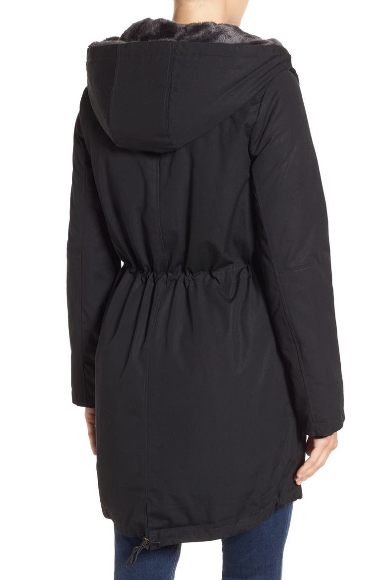 Cotton Canvas Anorak with Faux Fur Trim Hood, Alternate, color, BLACK
