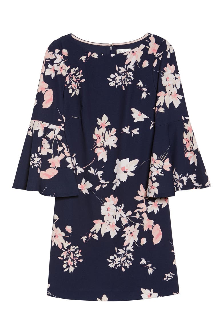 Floral Bell Sleeve Dress, Alternate, color, NAVY/PINK