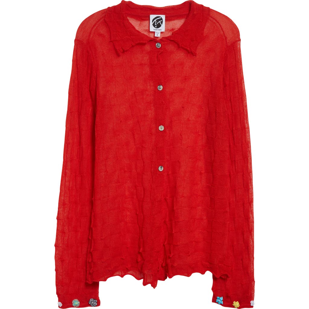 Yanyan Borlor Floral Ribbon Wool Cardigan In Red