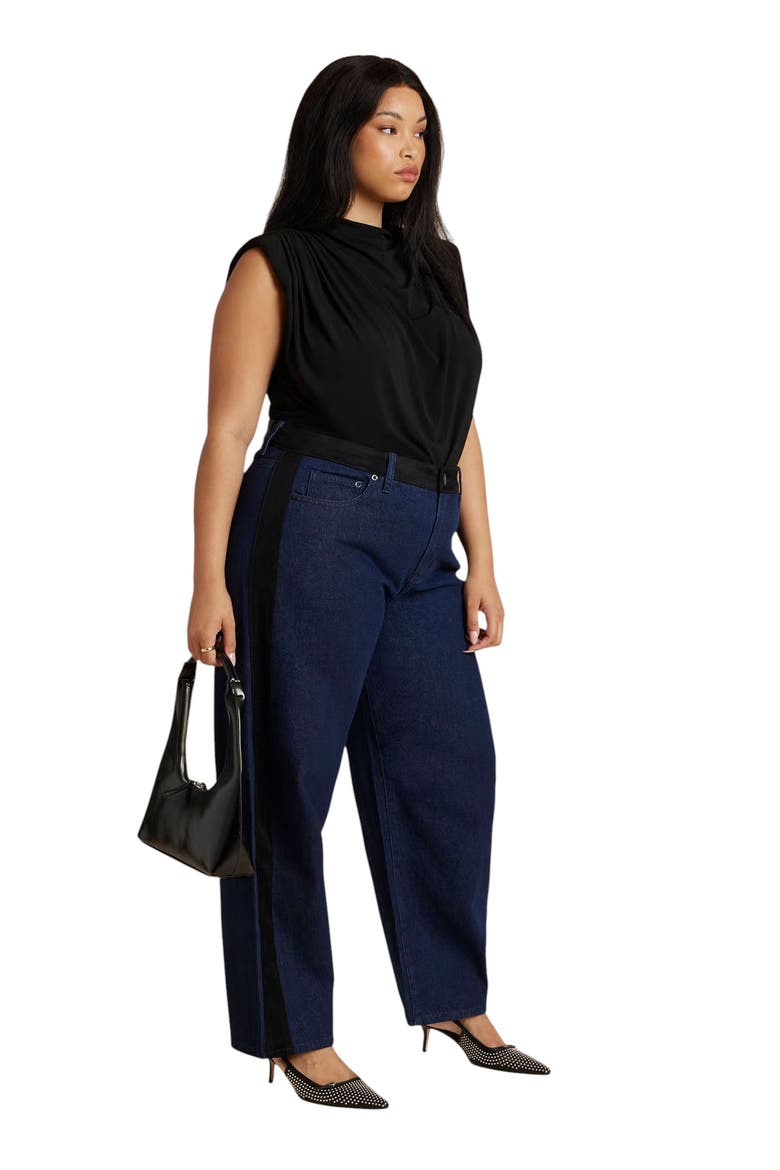 Faux Suede Side Stripe Straight Leg Jean, Alternate, color, INDIGO RINSE WASH