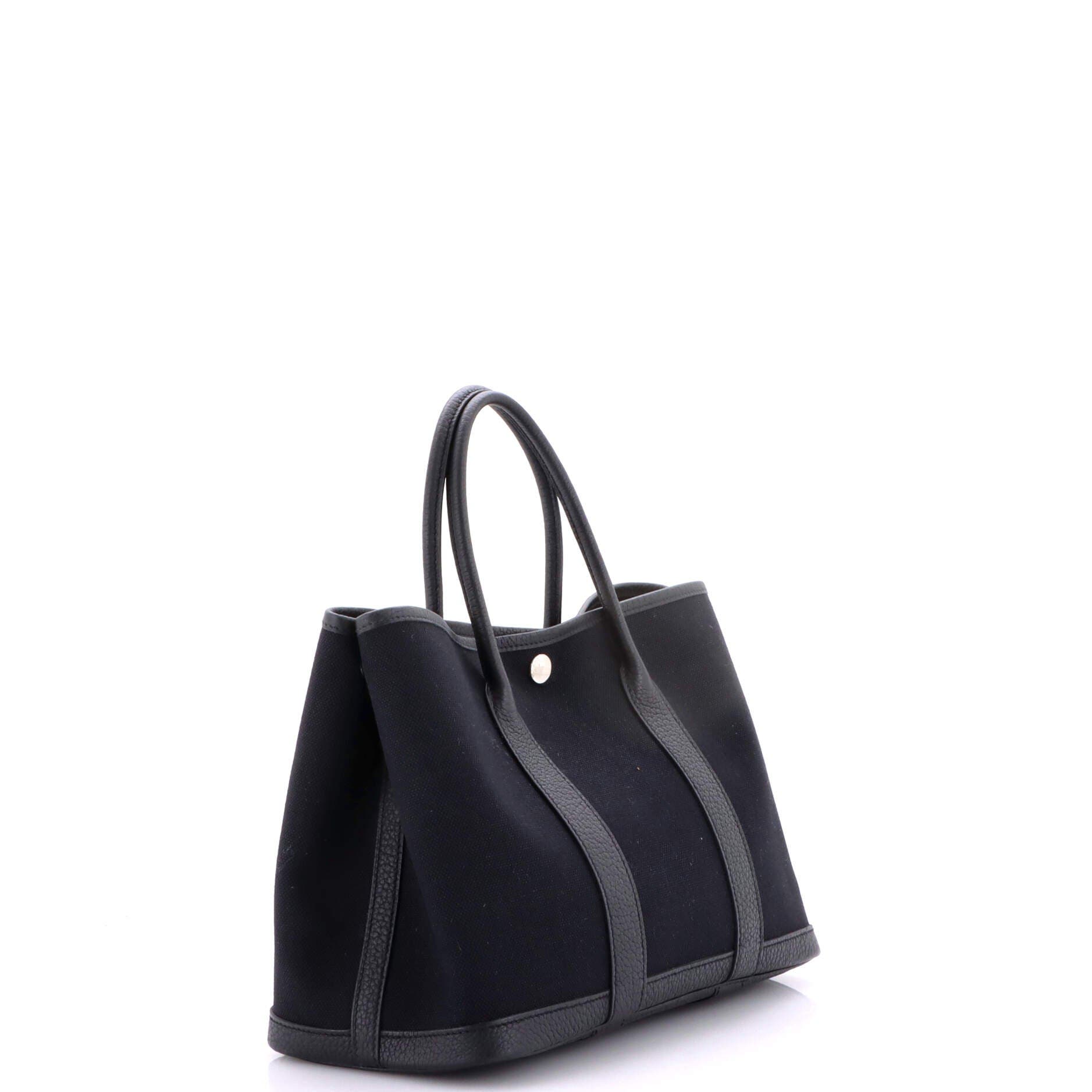 Pre-Owned Hermes Garden Party Tote Toile and Leather 30, Alternate, color, Noir