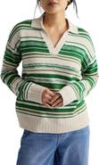 Seasalt Cornwall Bird Flight Stripe Organic Cotton Johnny Collar Sweater