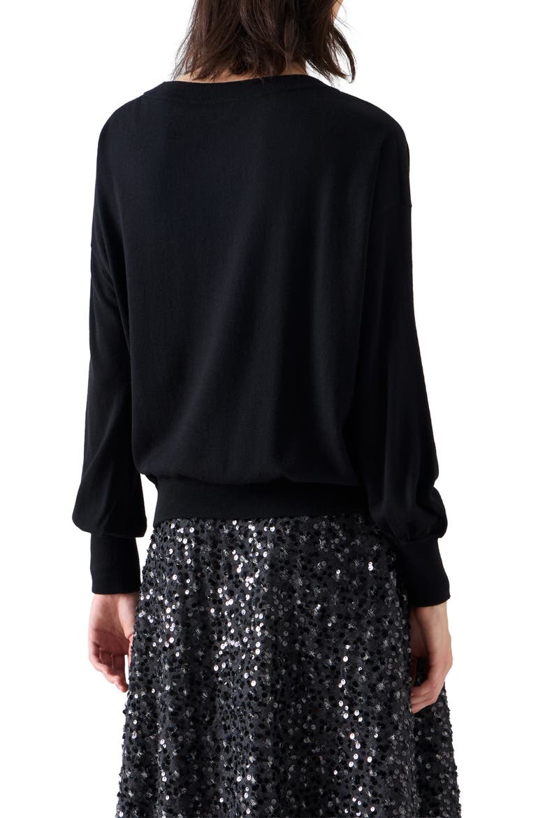Off the Shoulder Virgin Wool Sweater, Alternate, color, BLACK