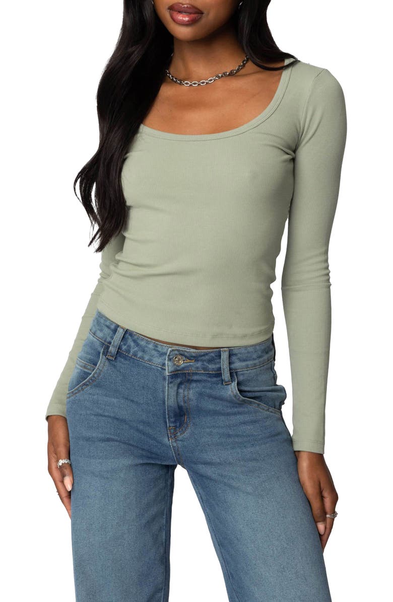 EDIKTED Makenna Rib Scoop Neck Top, Main, color, Green