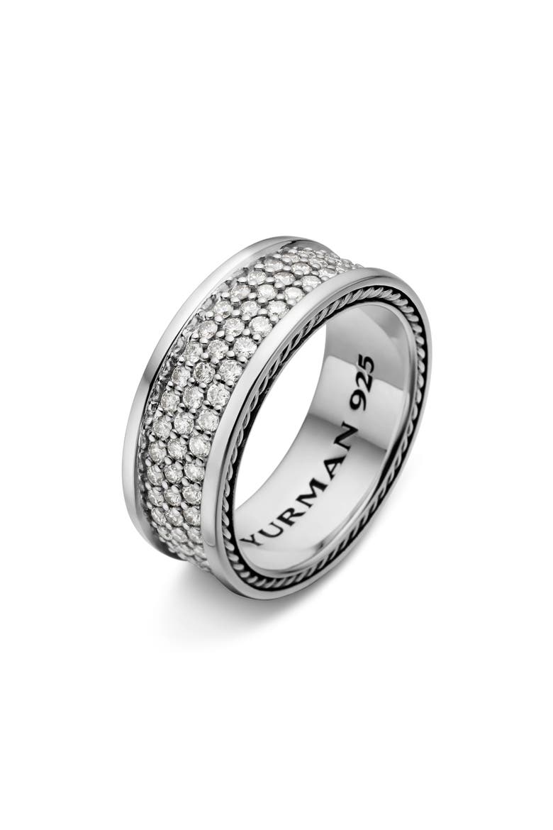 Men's Streamline® Pavé Three Row Band in Sterling Silver with Diamonds, 8.5mm, Alternate, color, SILVER