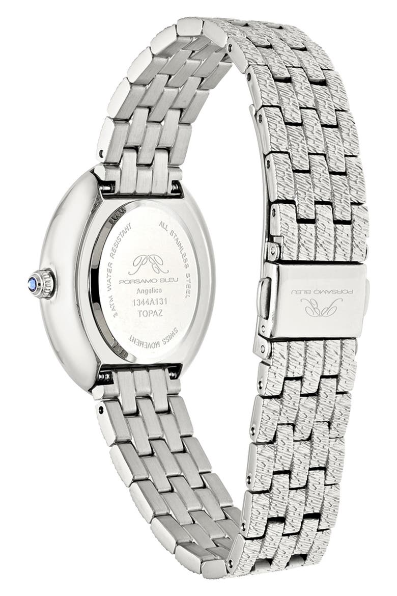 Women's Porsamo Bleu Angelica Oval Sunray Dial Topaz Stainless Steel Watch, Alternate, color, SILVER