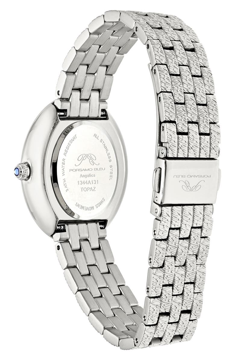 PORSAMO BLEU Women's Porsamo Bleu Angelica Oval Sunray Dial Topaz Stainless Steel Watch, Alternate, color, Silver