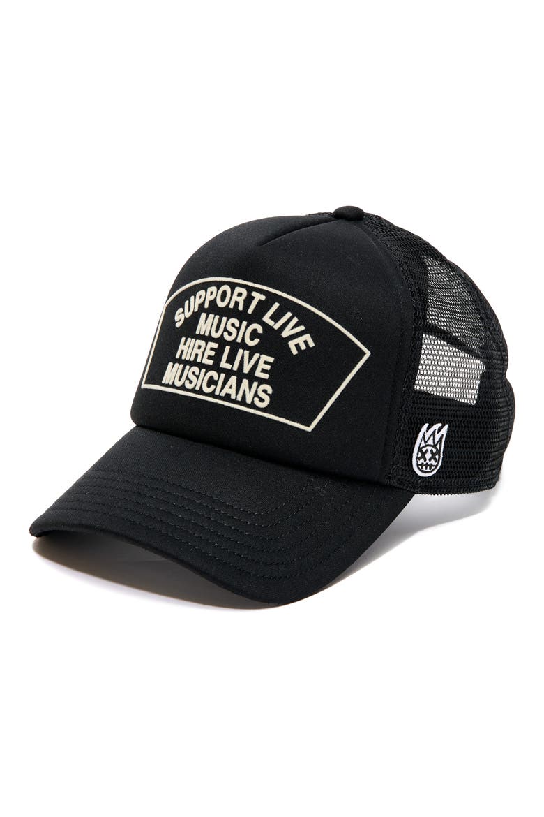 Support Live Music Trucker Hat, Main, color, BLACK