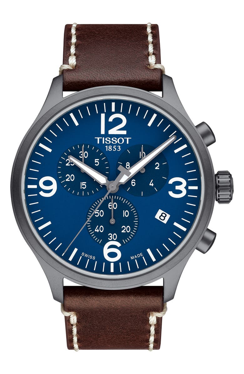 Tissot Chrono XL Leather Strap Chronograph Watch, 45mm, Main, color,