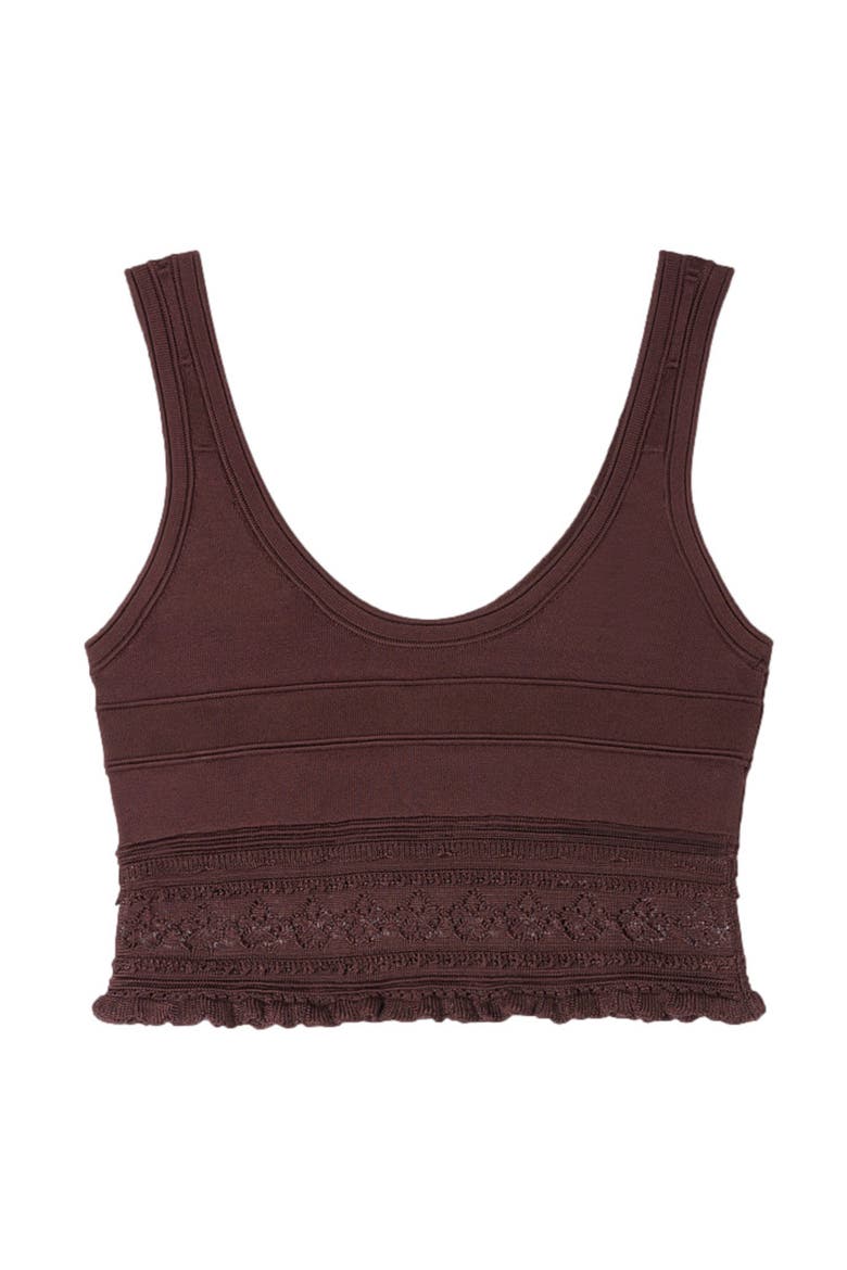 Pointelle knit crop top, Alternate, color, Brown