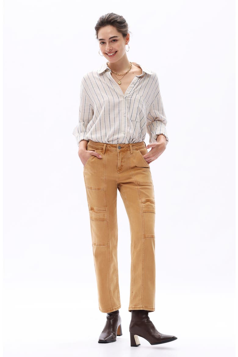 Judy Mid Rise Ankle Straight Leg Utility Jeans, Alternate, color, KHAKI