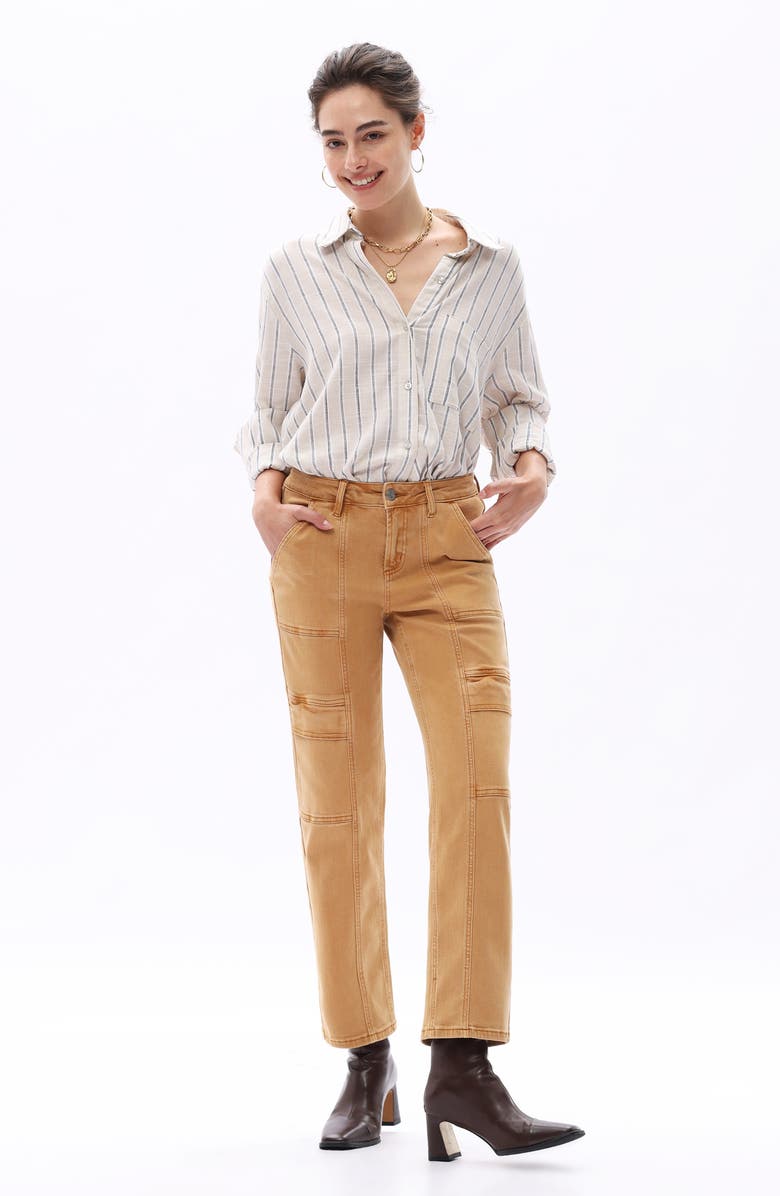 Bayeas Judy Mid Rise Ankle Straight Leg Utility Jeans, Alternate, color, Khaki