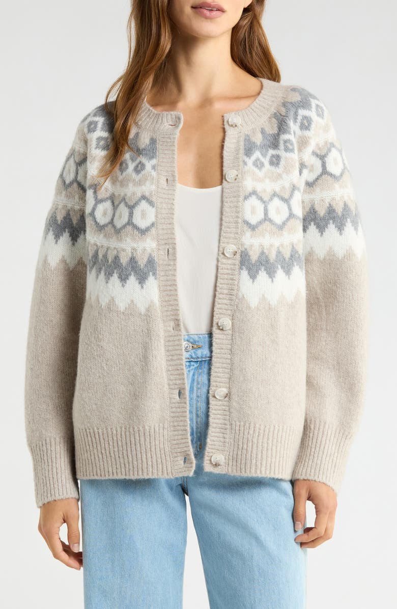 Favorite Daughter The Snowed In Fair Isle Merino Wool
Cashmere Blend Cardigan, Main, color, Shortbread Beige