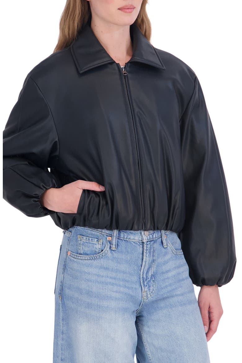 Faux Leather Bomber Jacket, Alternate, color, BLACK