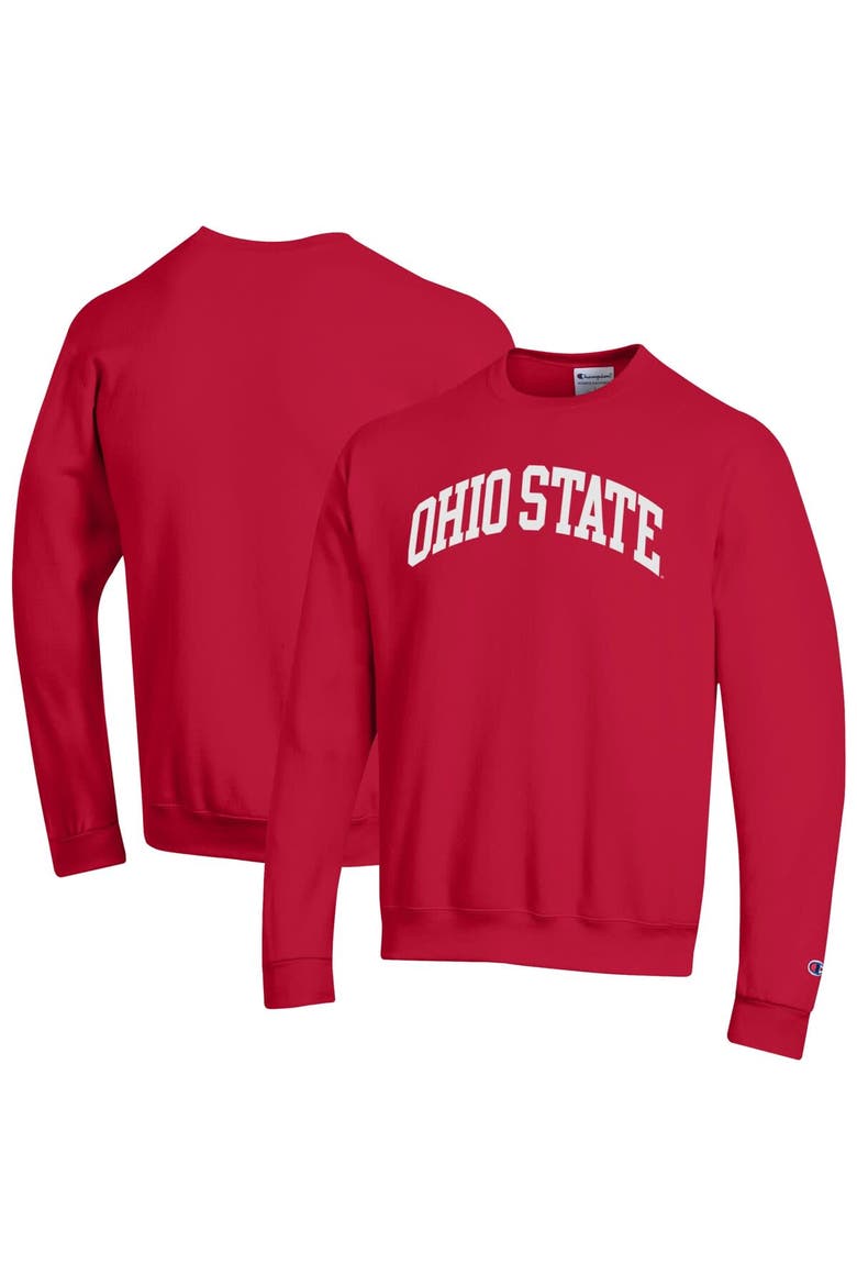 Men's Champion  Scarlet Ohio State Buckeyes Basic Arch Fleece Pullover Sweatshirt, Alternate, color, Scarlet